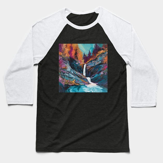 Colorful Ultrafine Detailed Painting Of A Waterfall With Trees Baseball T-Shirt by The Art Mage